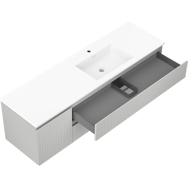 Mexen Rivel bathroom cabinet 160 cm with right Otis sink, 2 drawers, 1 door, grooved, gray/white matte