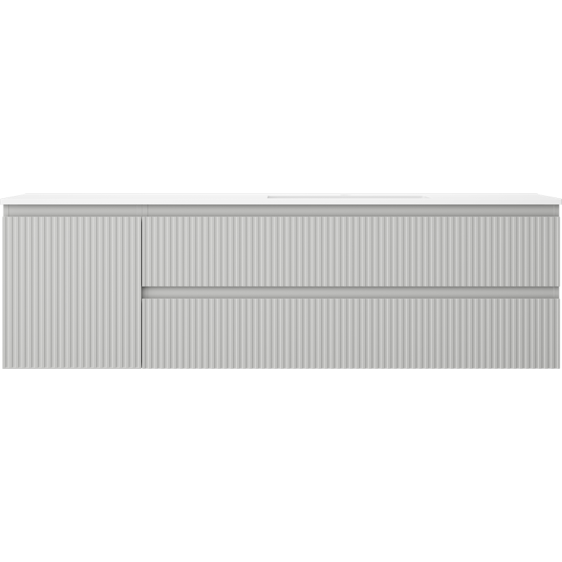 Mexen Rivel 160 cm Bathroom Cabinet with Otis Right Sink, 2S, 1D, Grooved, Gray/White Matte - 91A23-16047-3-BBFFF62-W18P01
