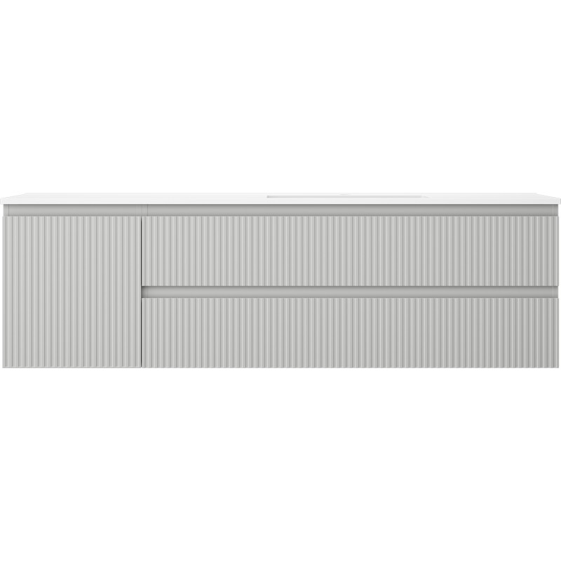 Mexen Rivel bathroom cabinet 160 cm with right Otis sink, 2 drawers, 1 door, grooved, gray/white matte
