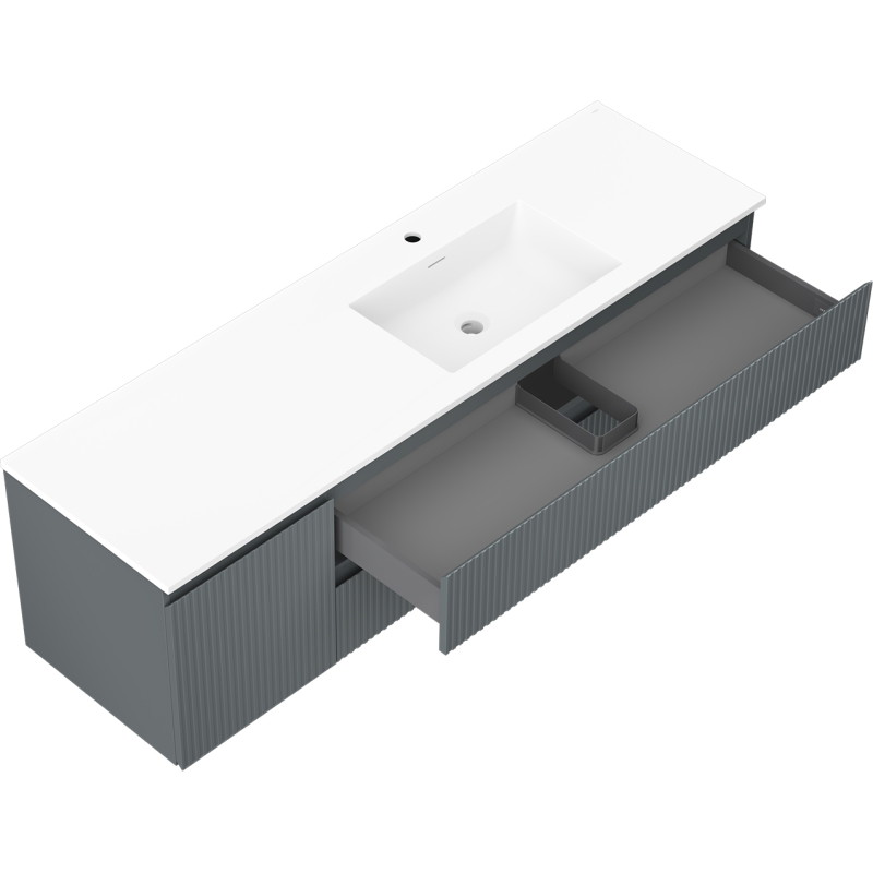 Mexen Rivel bathroom cabinet 160 cm with basin Otis right, 2S, 1D, grooved, graphite/white matt - 91A23-16047-3-BBFFF66-W18P01