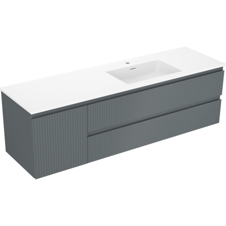 Mexen Rivel bathroom cabinet 160 cm with basin Otis right, 2S, 1D, grooved, graphite/white matt - 91A23-16047-3-BBFFF66-W18P01