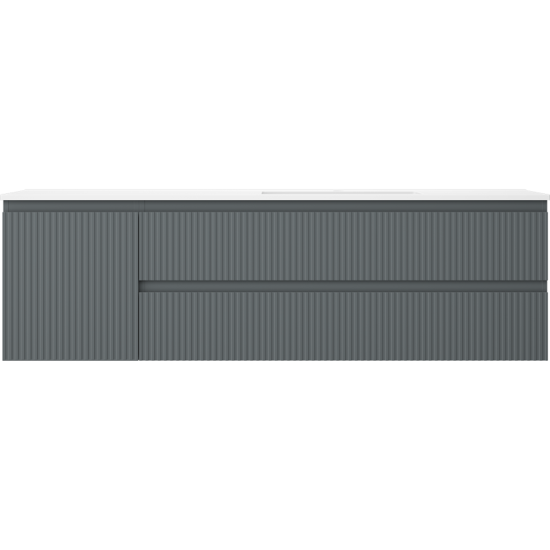 Mexen Rivel 160 cm Bathroom Cabinet with Otis Right Basin, 2S, 1D, Fluted, Graphite/White Matte - 91A23-16047-3-BBFFF66-W18P01