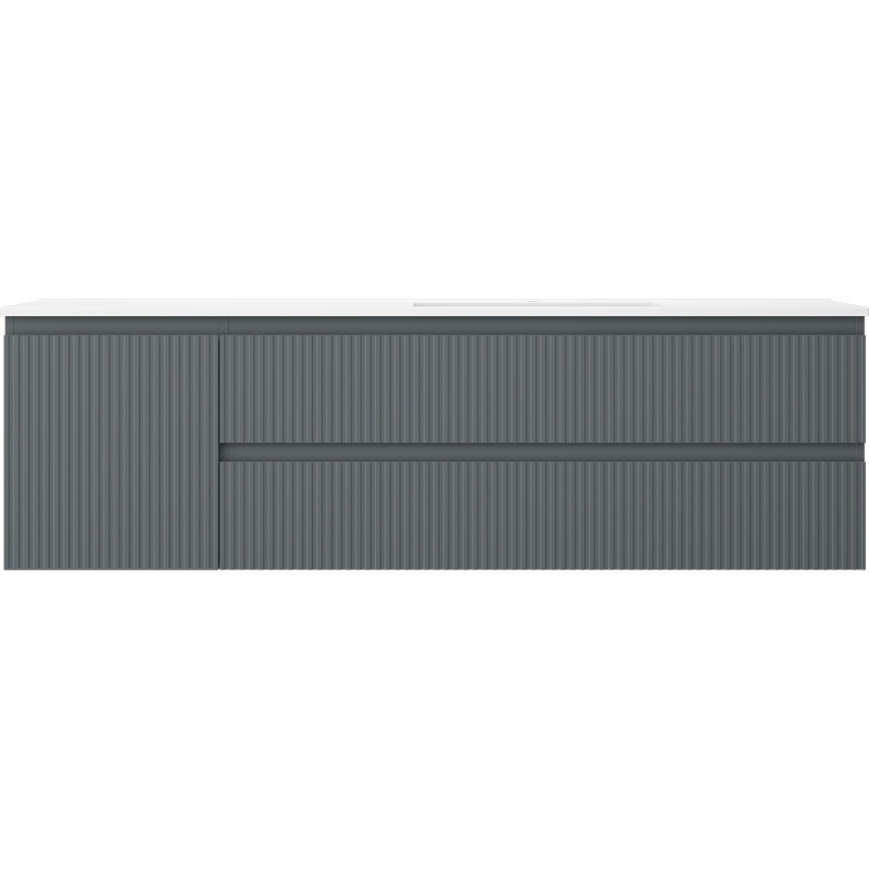 Mexen Rivel bathroom cabinet 160 cm with basin Otis right, 2S, 1D, grooved, graphite/white matt - 91A23-16047-3-BBFFF66-W18P01