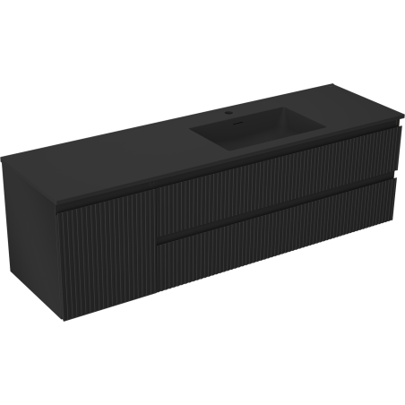 Mexen Rivel bathroom cabinet 160 cm with Otis sink right, 2S, 1D, grooved, black matte - 91A23-16047-3-BBFFF71-W18P71