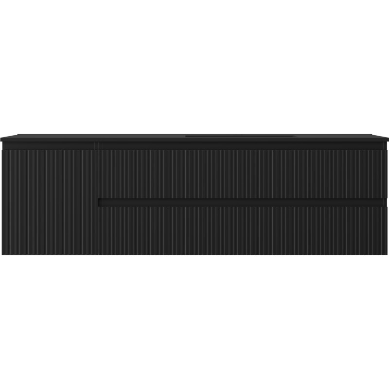 Mexen Rivel bathroom cabinet 160 cm with Otis sink right, 2S, 1D, grooved, black matte - 91A23-16047-3-BBFFF71-W18P71