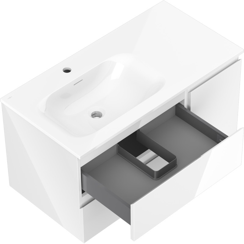 Mexen Orio 90 cm Bathroom Cabinet with Left Sink Vela, 2S, 1D, White Gloss - 91A13-09047-3-BBFFF00-W23L00