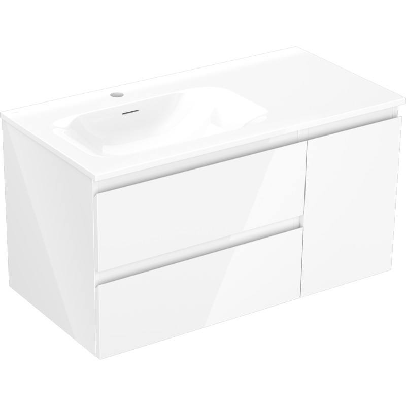 Mexen Orio 90 cm Bathroom Cabinet with Left Sink Vela, 2S, 1D, White Gloss - 91A13-09047-3-BBFFF00-W23L00