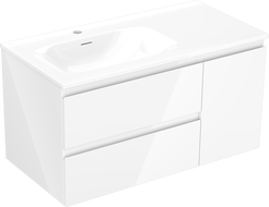 Mexen Orio 90 cm Bathroom Cabinet with Left Vela Sink, 2 Drawers, 1 Door, White Gloss - 91A13-09047-3-BBFFF00-W23L00
