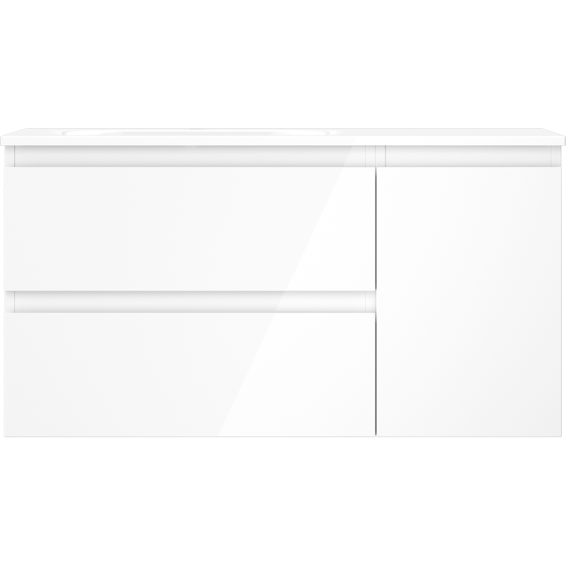 Mexen Orio 90 cm Bathroom Cabinet with Left Vela Sink, 2 Drawers, 1 Door, White Gloss - 91A13-09047-3-BBFFF00-W23L00