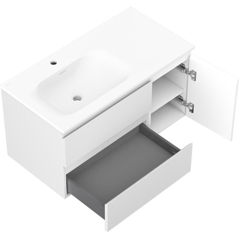 Mexen Orio bathroom cabinet 90 cm with left Vela sink, 2S, 1D, white matte - 91A13-09047-3-BBFFFF01-W23L01