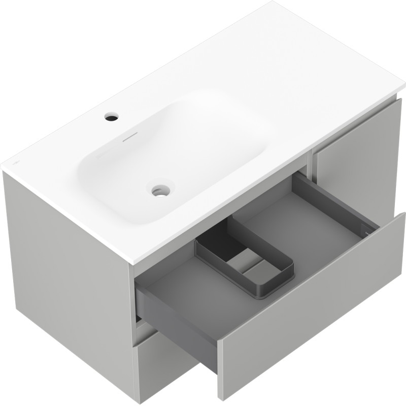 Mexen Orio 90 cm Bathroom Cabinet with Vela Left Sink, 2S, 1D, Gray Matte/White Matte - 91A13-09047-3-BBFFF62-W23L01