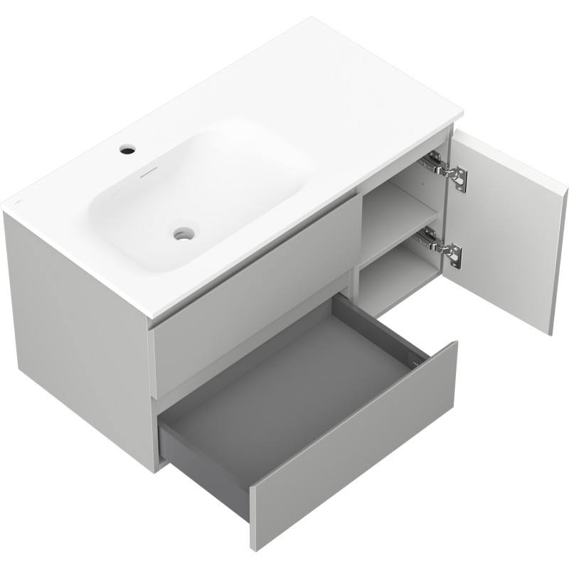 Mexen Orio 90 cm Bathroom Cabinet with Vela Left Sink, 2S, 1D, Gray Matte/White Matte - 91A13-09047-3-BBFFF62-W23L01