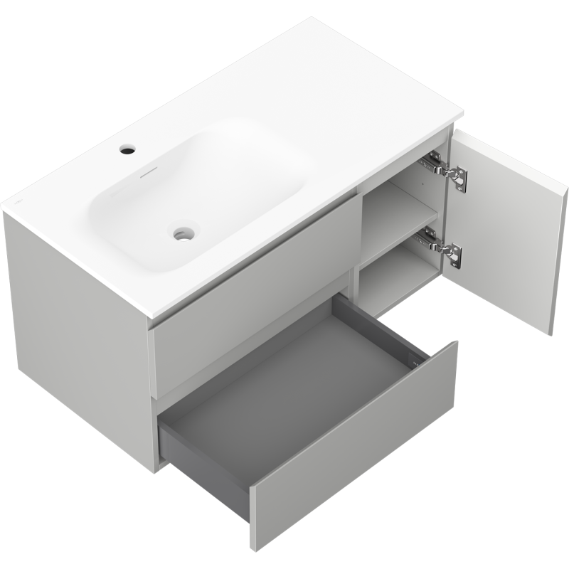 Mexen Orio bathroom cabinet 90 cm with Vela left sink, 2S, 1D, gray matte/white matte - 91A13-09047-3-BBFFF62-W23L01