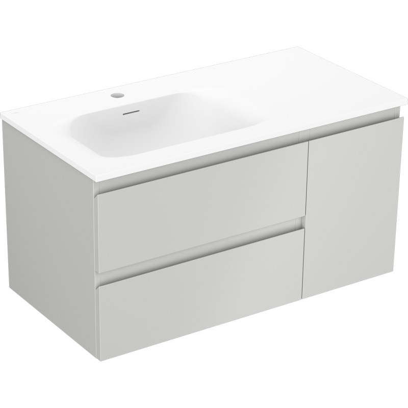 Mexen Orio 90 cm Bathroom Cabinet with Vela Left Sink, 2S, 1D, Gray Matte/White Matte - 91A13-09047-3-BBFFF62-W23L01