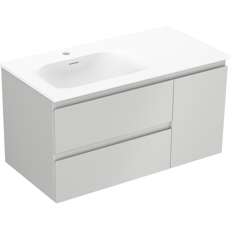 Mexen Orio 90 cm Bathroom Cabinet with Vela Left Sink, 2S, 1D, Gray Matte/White Matte - 91A13-09047-3-BBFFF62-W23L01