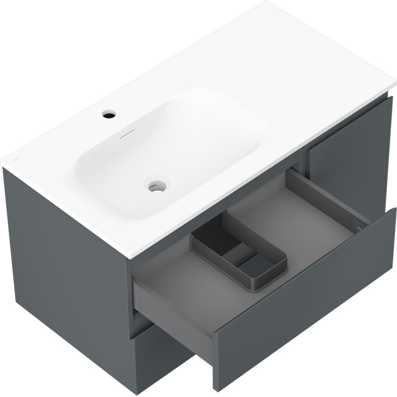Mexen Orio 90 cm bathroom cabinet with Vela left sink, 2S, 1D, matte graphite/matte white - 91A13-09047-3-BBFFF66-W23L01