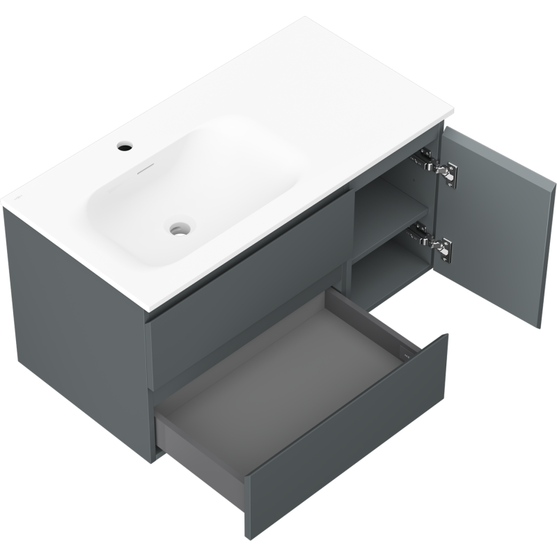 Mexen Orio bathroom cabinet 90 cm with Vela left sink, 2S, 1D, matte graphite/white matte - 91A13-09047-3-BBFFF66-W23L01