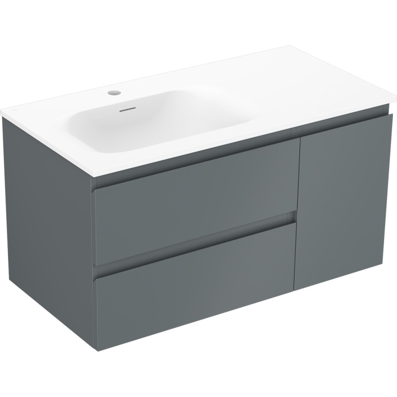Mexen Orio 90 cm bathroom cabinet with Vela left sink, 2S, 1D, matte graphite/matte white - 91A13-09047-3-BBFFF66-W23L01