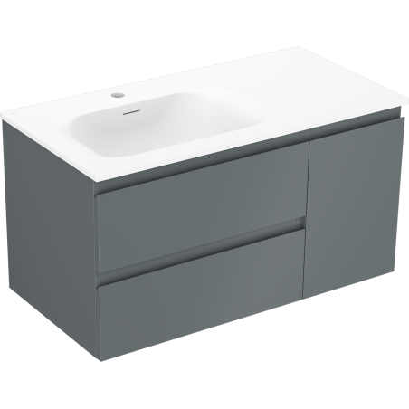 Mexen Orio 90 cm bathroom cabinet with Vela left sink, 2S, 1D, matte graphite/matte white - 91A13-09047-3-BBFFF66-W23L01