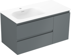 Mexen Orio 90 cm bathroom cabinet with Vela left sink, 2S, 1D, matte graphite/matte white - 91A13-09047-3-BBFFF66-W23L01