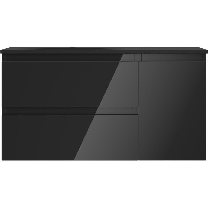 Mexen Orio 90 cm bathroom cabinet with Vela left basin, 2S, 1D, black gloss/black matte - 91A13-09047-3-BBFFF70-W23L71