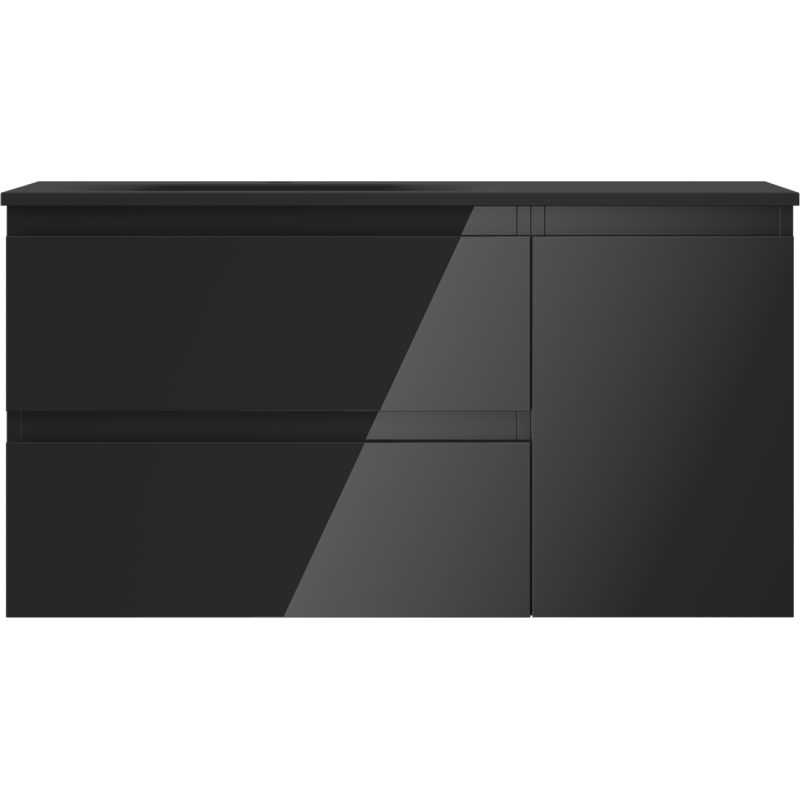 Mexen Orio bathroom cabinet 90 cm with Vela left sink, 2S, 1D, black gloss/black matte - 91A13-09047-3-BBFFF70-W23L71