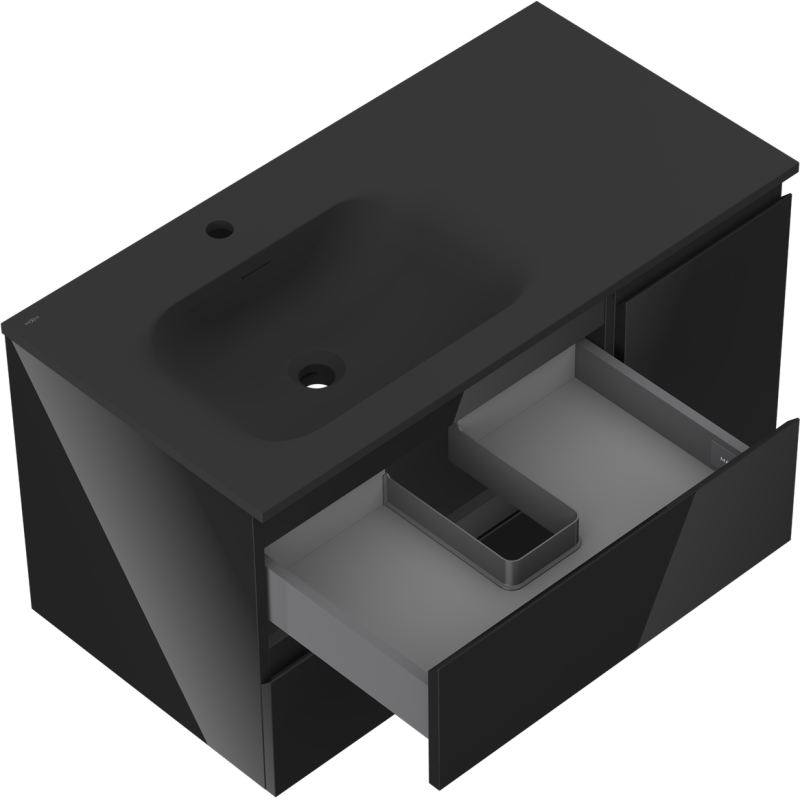 Mexen Orio bathroom cabinet 90 cm with Vela left sink, 2S, 1D, black gloss/black matte - 91A13-09047-3-BBFFF70-W23L71