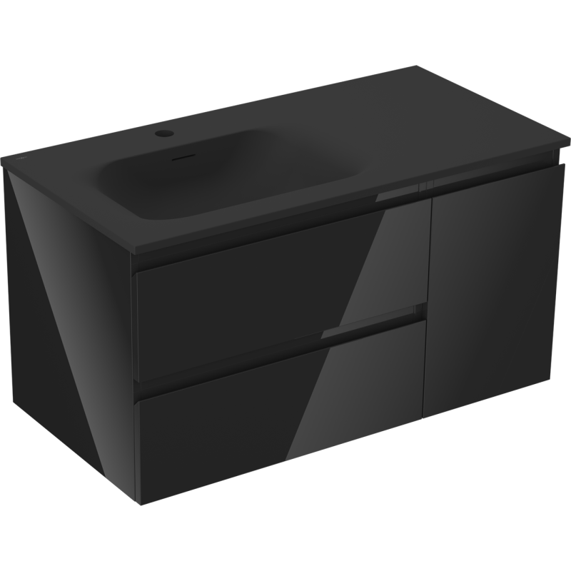 Mexen Orio bathroom cabinet 90 cm with Vela left sink, 2S, 1D, black gloss/black matte - 91A13-09047-3-BBFFF70-W23L71