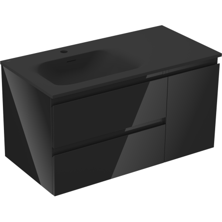 Mexen Orio 90 cm bathroom cabinet with Vela left basin, 2S, 1D, black gloss/black matte - 91A13-09047-3-BBFFF70-W23L71