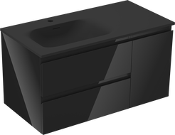 Mexen Orio 90 cm bathroom cabinet with Vela left basin, 2S, 1D, black gloss/black matte - 91A13-09047-3-BBFFF70-W23L71
