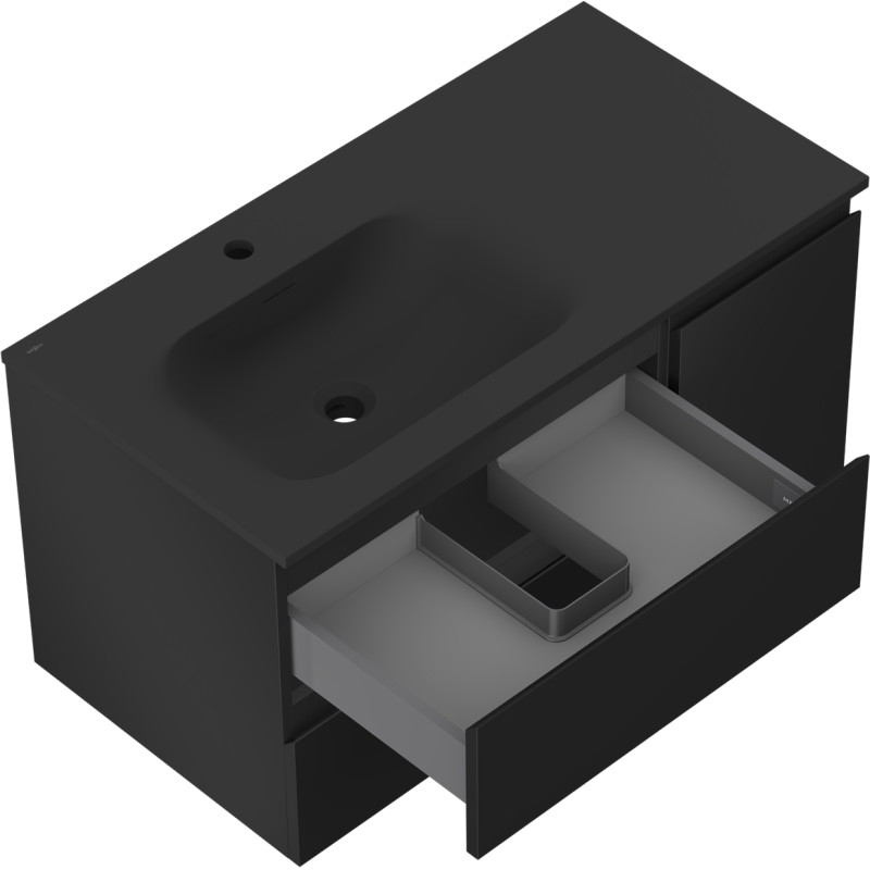 Mexen Orio 90 cm Bathroom Cabinet with Left Vela Sink, 2S, 1D, Matte Black - 91A13-09047-3-BBFFF71-W23L71