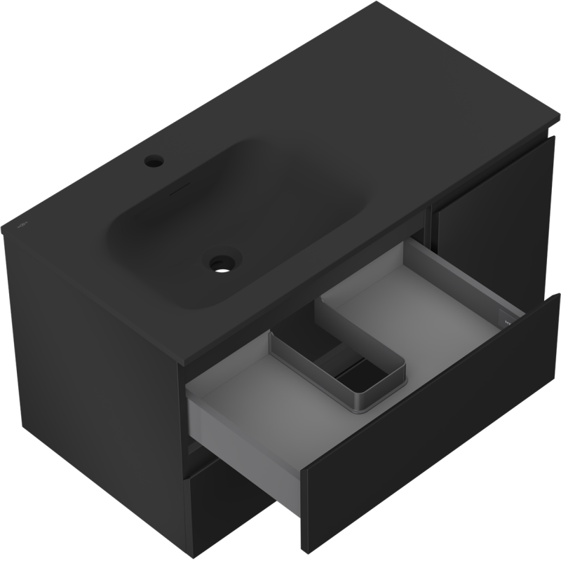 Mexen Orio bathroom cabinet 90 cm with Vela left sink, 2S, 1D, black matte - 91A13-09047-3-BBFFF71-W23L71