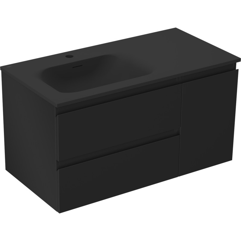 Mexen Orio 90 cm Bathroom Cabinet with Left Vela Sink, 2S, 1D, Matte Black - 91A13-09047-3-BBFFF71-W23L71