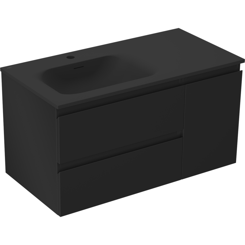 Mexen Orio bathroom cabinet 90 cm with Vela left sink, 2S, 1D, black matte - 91A13-09047-3-BBFFF71-W23L71
