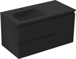 Mexen Orio 90 cm Bathroom Cabinet with Left Vela Sink, 2S, 1D, Matte Black - 91A13-09047-3-BBFFF71-W23L71