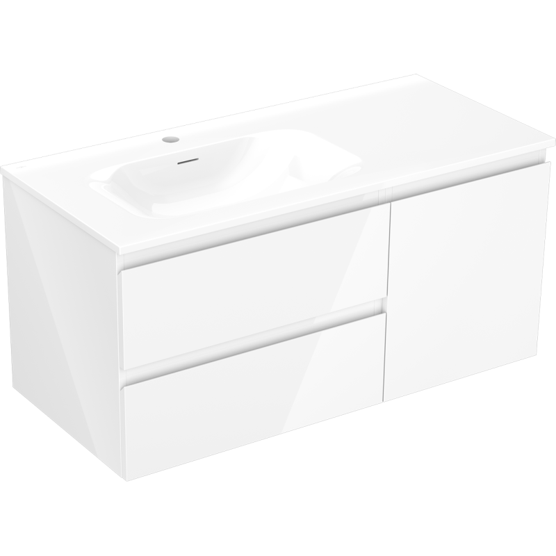 Mexen Orio 100 cm Bathroom Cabinet with Vela Sink Left, 2 Drawers, 1 Door, White Gloss - 91A13-10047-3-BBFFF00-W23L00