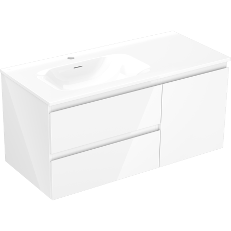 Mexen Orio 100 cm Bathroom Cabinet with Vela Sink Left, 2 Drawers, 1 Door, White Gloss - 91A13-10047-3-BBFFF00-W23L00