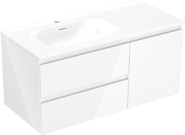 Mexen Orio bathroom cabinet 100 cm with Vela left sink, 2S, 1D, white gloss - 91A13-10047-3-BBFFF00-W23L00