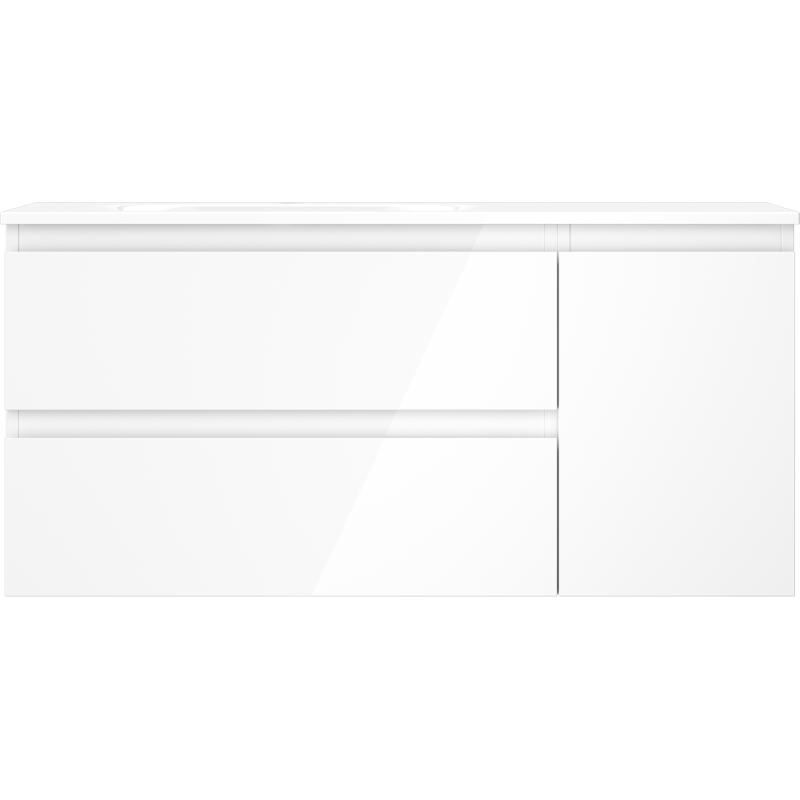 Mexen Orio 100 cm Bathroom Cabinet with Vela Sink Left, 2 Drawers, 1 Door, White Gloss - 91A13-10047-3-BBFFF00-W23L00