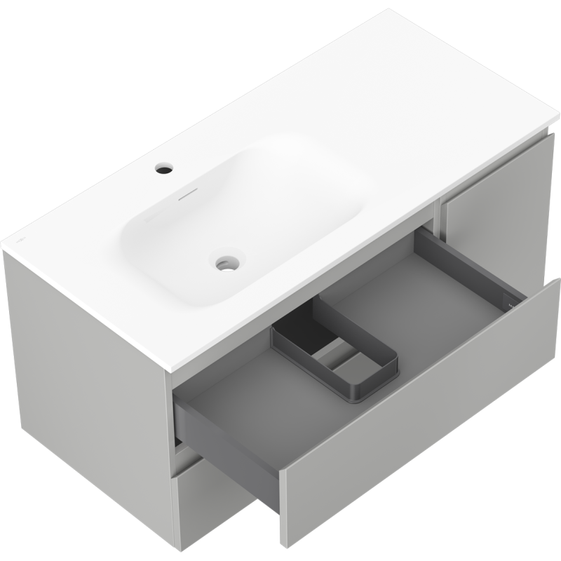 Mexen Orio 100 cm bathroom cabinet with left Vela sink, 2S, 1D, gray matte/white matte - 91A13-10047-3-BBFFF62-W23L01