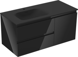 Mexen Orio 100 cm bathroom cabinet with Vela left sink, 2S, 1D, black gloss/black matte - 91A13-10047-3-BBFFF70-W23L71