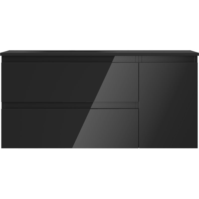 Mexen Orio bathroom cabinet 100 cm with Vela left sink, 2S, 1D, black gloss/black matte - 91A13-10047-3-BBFFF70-W23L71