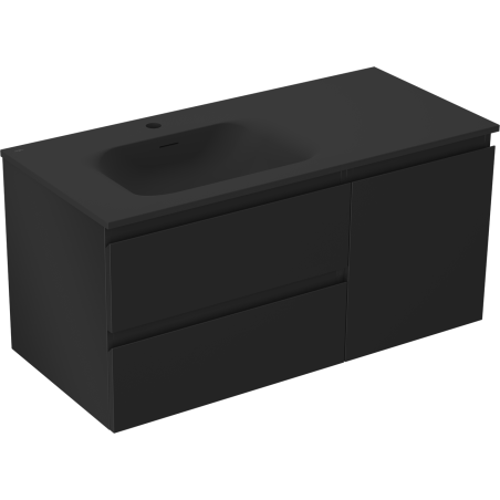 Mexen Orio 100 cm Bathroom Cabinet with Left Sink Vela, 2 Drawers, 1 Door, Matte Black - 91A13-10047-3-BBFFF71-W23L71