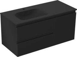Mexen Orio 100 cm Bathroom Cabinet with Left Sink Vela, 2 Drawers, 1 Door, Matte Black - 91A13-10047-3-BBFFF71-W23L71