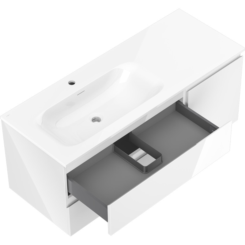 Mexen Orio bathroom cabinet 120 cm with left Vela sink, 2S, 1D, white gloss - 91A13-12047-3-BBFFF00-W23L00