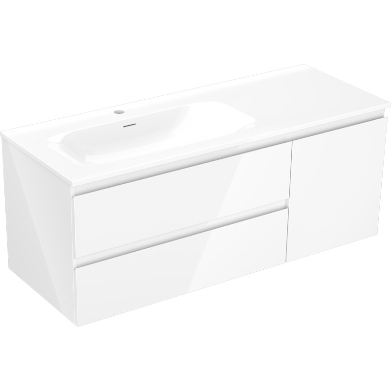 Mexen Orio bathroom cabinet 120 cm with left Vela sink, 2S, 1D, white gloss - 91A13-12047-3-BBFFF00-W23L00