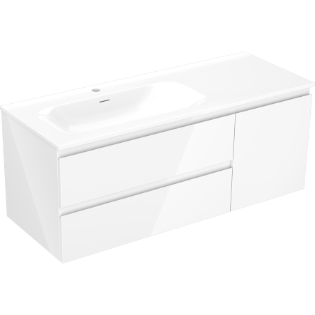 Mexen Orio bathroom cabinet 120 cm with left Vela sink, 2S, 1D, white gloss - 91A13-12047-3-BBFFF00-W23L00