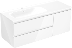 Mexen Orio bathroom cabinet 120 cm with left Vela sink, 2S, 1D, white gloss - 91A13-12047-3-BBFFF00-W23L00
