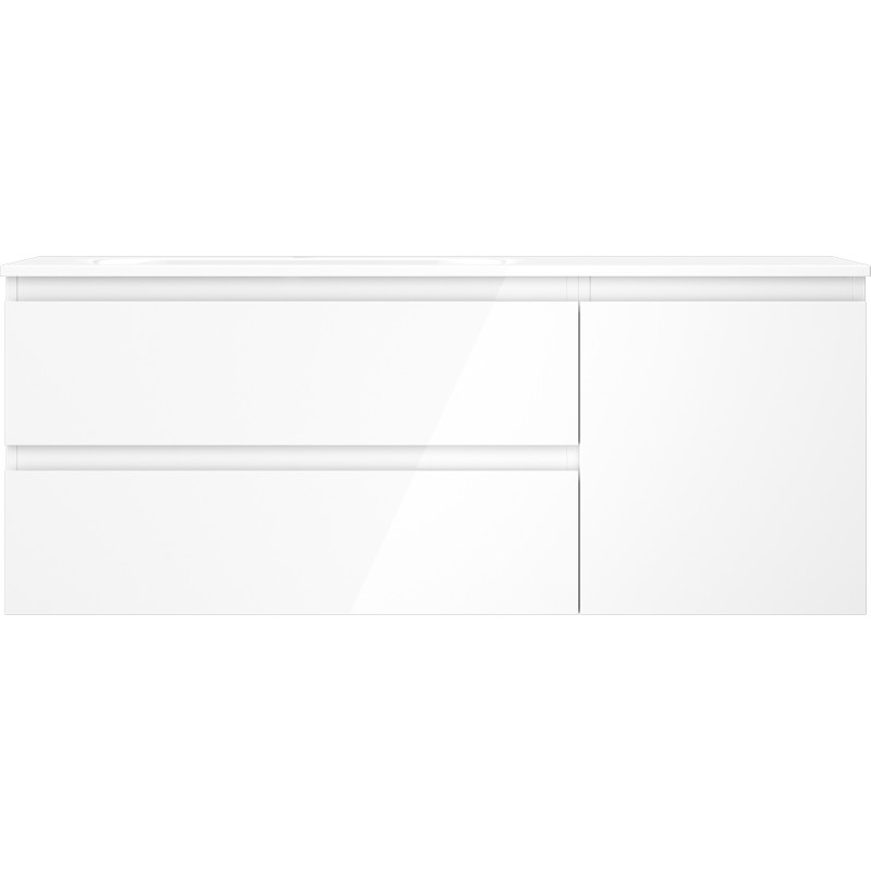 Mexen Orio bathroom cabinet 120 cm with left Vela sink, 2S, 1D, white gloss - 91A13-12047-3-BBFFF00-W23L00