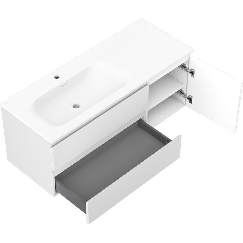 Mexen Orio 120 cm bathroom cabinet with left Vela sink, 2S, 1D, matte white - 91A13-12047-3-BBFFFF01-W23L01